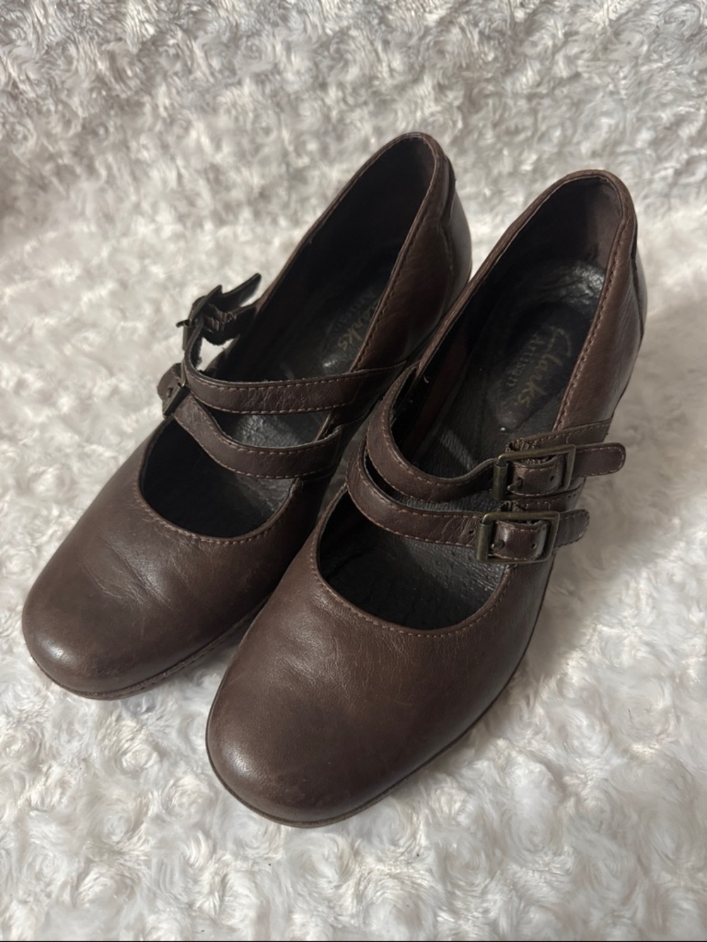 Clark’s Double-Strap Mary Jane Pumps in Dark Brown